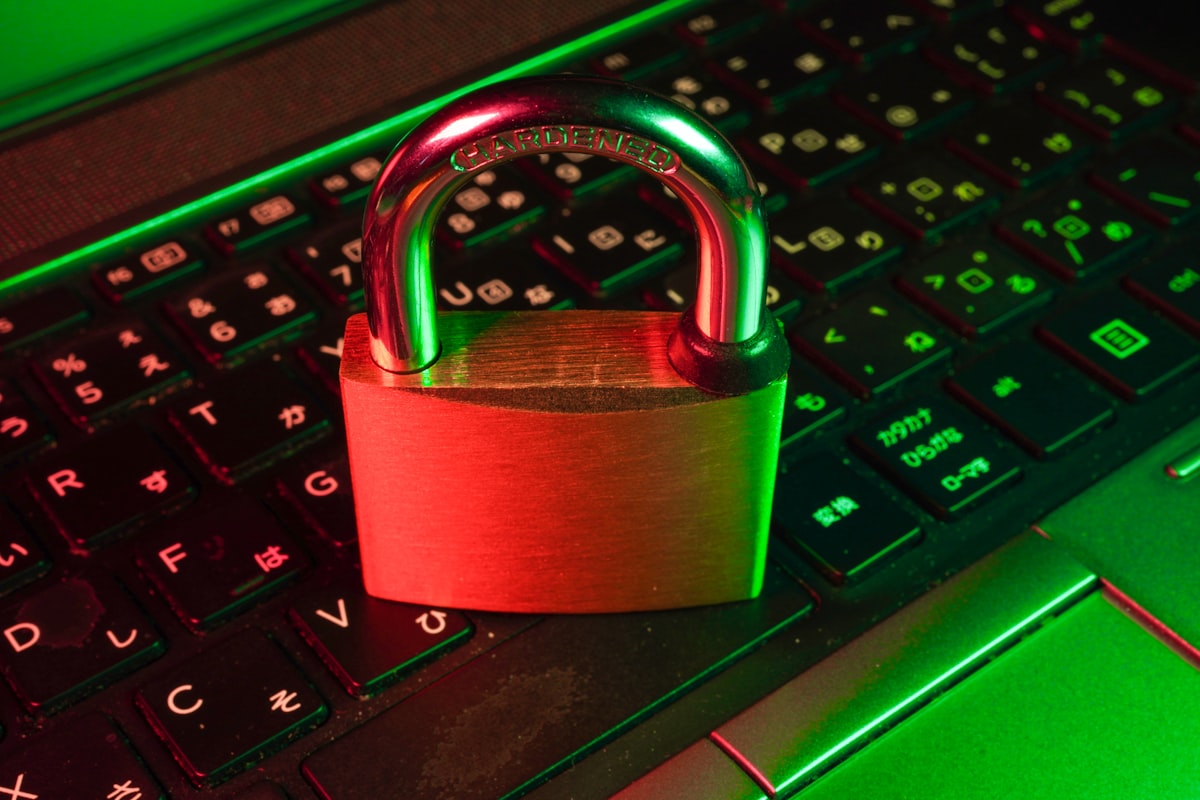 Laptop with cyber security lock and shield concept